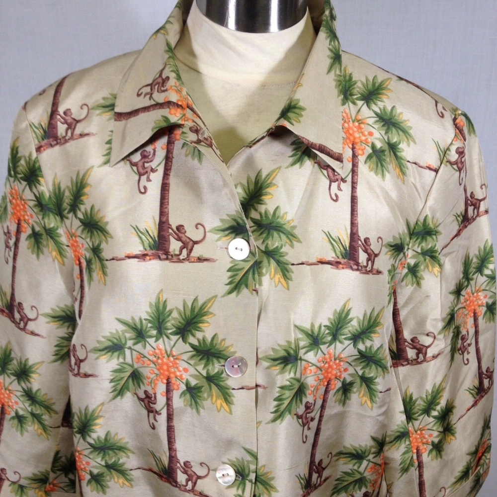 Monkey Career Lined Blazer Jacket Palm Tree Silk